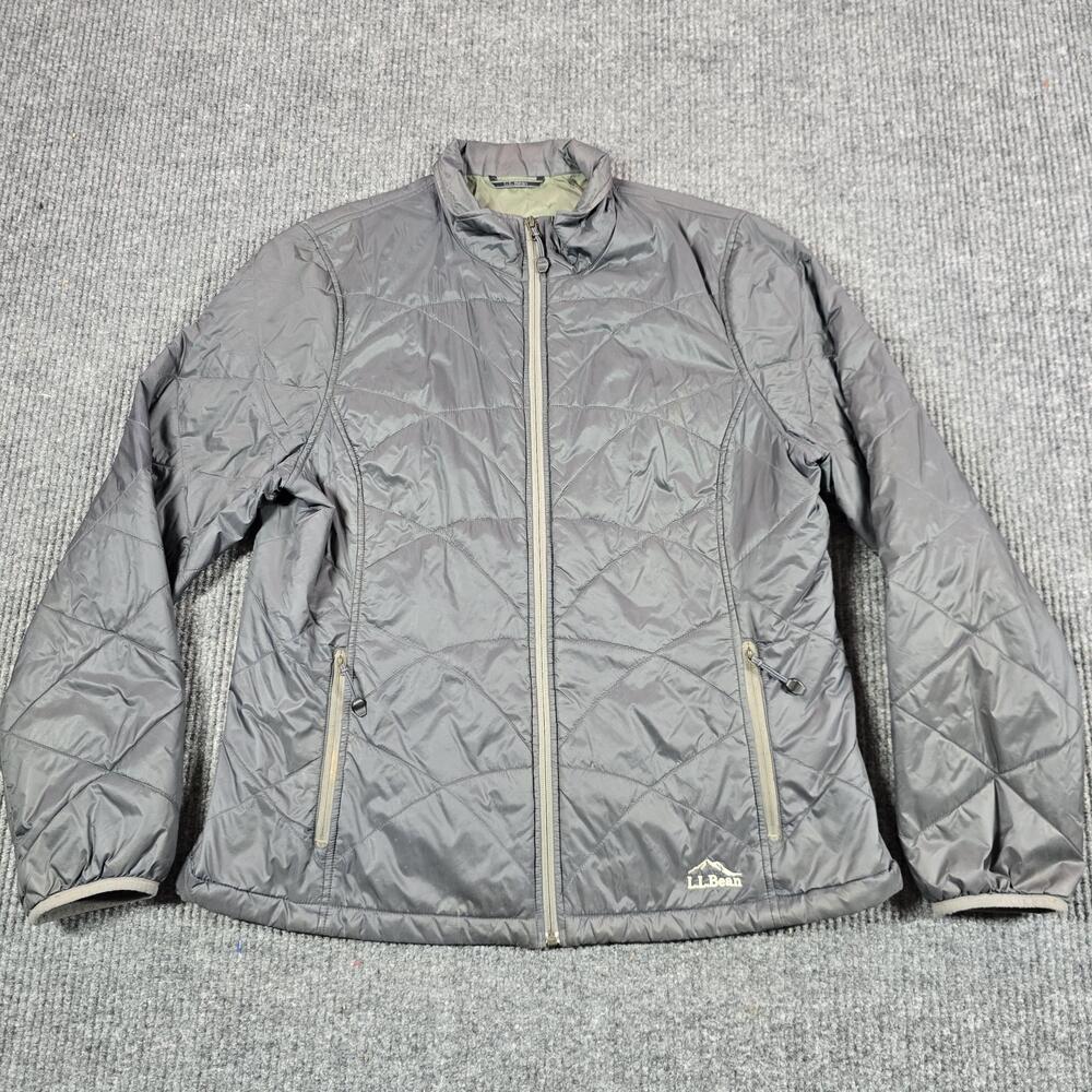 L.L. Bean Jacket Womens Medium Gray Quilted PrimaLoft Full Zip Lightweight
